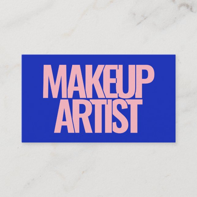 Modern blue and pink bold typography makeup artist business card (Front)