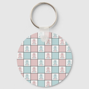 Modern Blue and Pink Easter Bunny Egg Cute Design Keychain