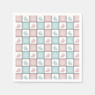 Modern Blue and Pink Easter Bunny Egg Cute Pattern Napkins