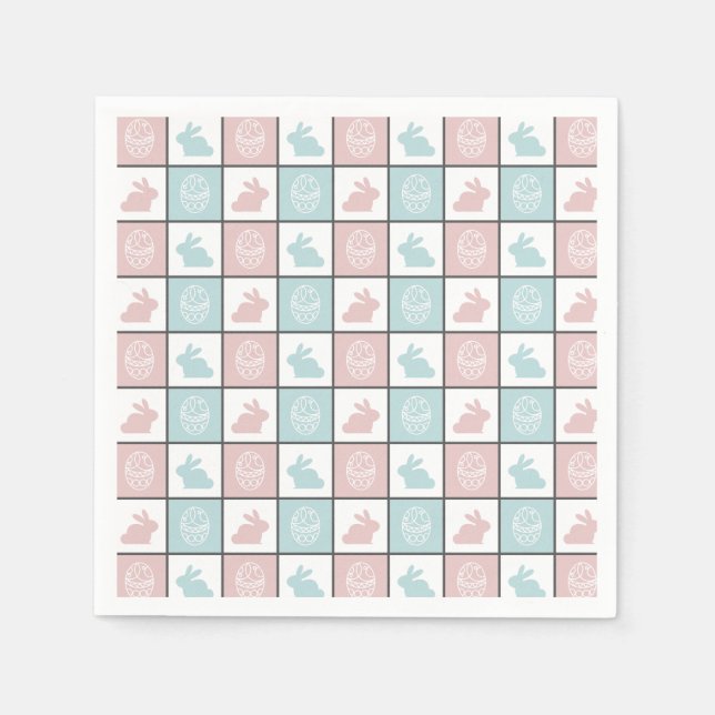 Modern Blue and Pink Easter Bunny Egg Cute Pattern Napkins (Front)