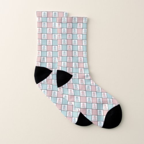 Modern Blue and Pink Easter Bunny Egg Cute Pattern Socks