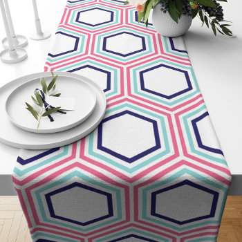 Modern Blue And Pink Geometric Pattern Short Table Runner by heartlockedhome at Zazzle