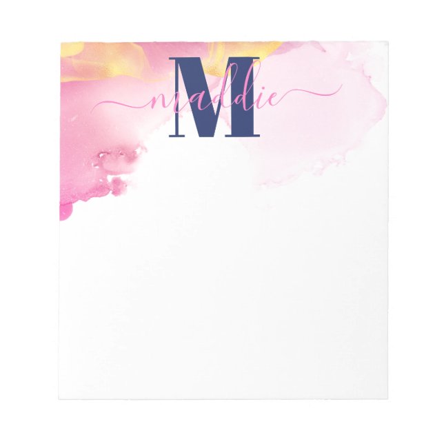Modern Blue and Pink Ink Cloud Personalized Notepad (Front)