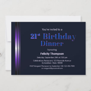 Modern Blue and Purple 21st Birthday Dinner Invitation
