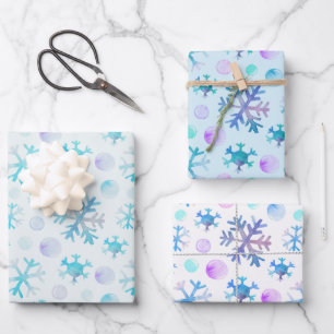 Modern Blue and Purple Snowflakes Christmas Wrapping Paper Sheets