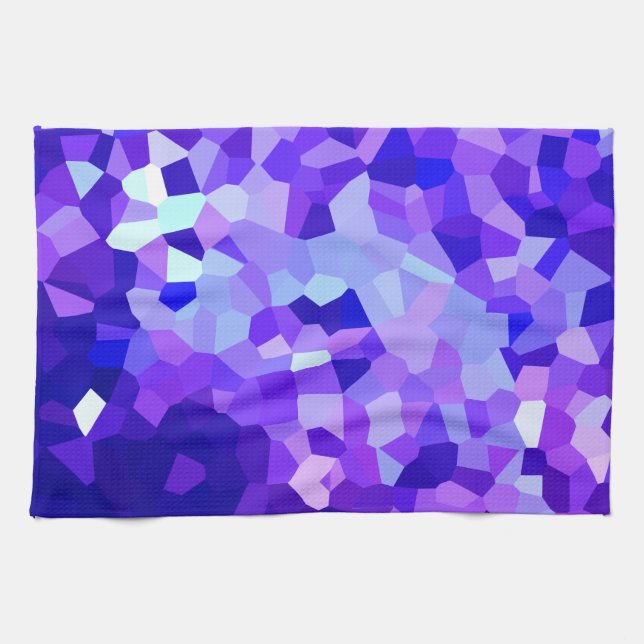 Modern Blue and Purple Stained Glass Ocean Mosaic Kitchen Towel (Horizontal)