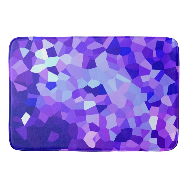 Modern Blue and Purple Stained Glass Pixel Mosaic Bathroom Mat (Front)