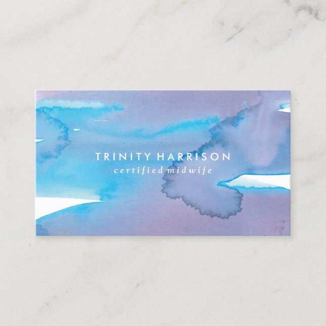 Modern Blue and Purple Watercolor Business Card (Front)