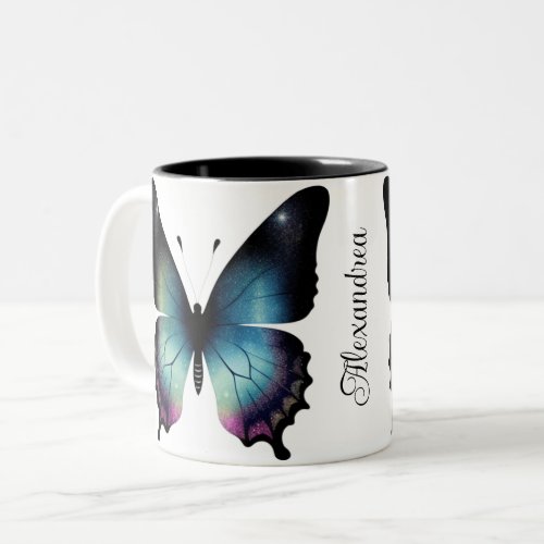 Modern Blue and Purple Watercolor Butterfly Two_Tone Coffee Mug
