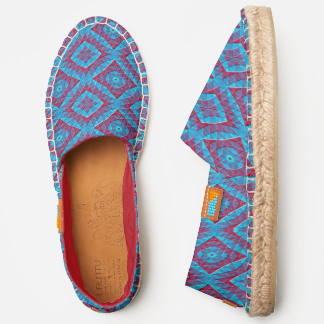 Modern Blue and Red Geometric Pattern Espadrilles (Side)