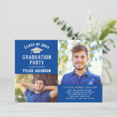 Modern Blue and Silver 2024 Photo Graduate Party Invitation (Standing Front)