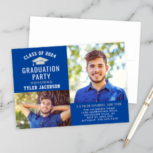 Modern Blue and Silver 2025 Photo Graduate Party Invitation