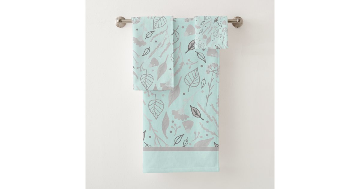 Modern Blue and SIlver Botanical Bath Towel Set Zazzle