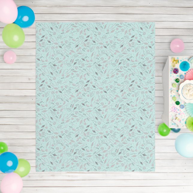 Modern Blue and Silver Botanical Floral   Outdoor Rug (Insitu (Birthday))