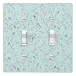 Modern Blue and SIlver Botanical Light Switch Cover