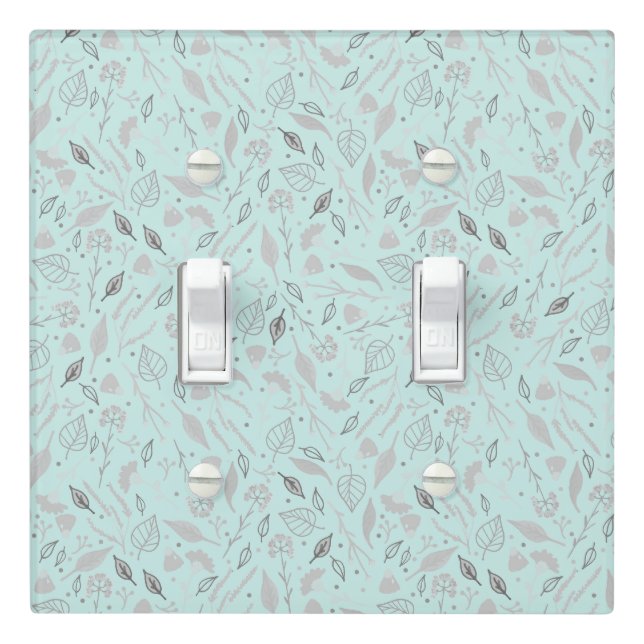Modern Blue and SIlver Botanical    Light Switch Cover (In Situ)