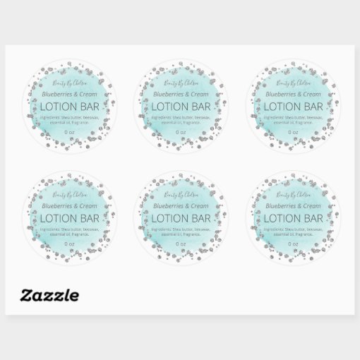Modern Blue And Silver Glitter Lotion Bar Labels Zazzle