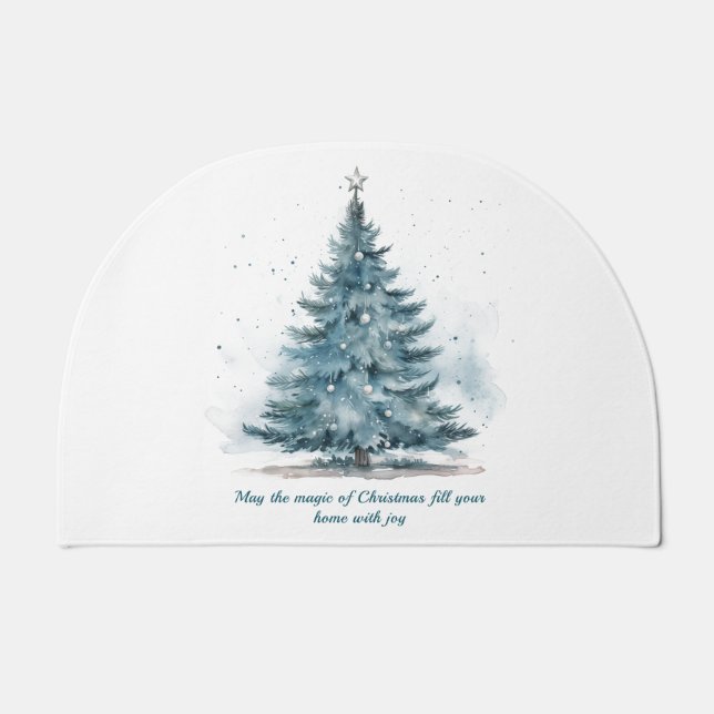 Modern Blue and Silver Winter Wonderland  Doormat (Front)