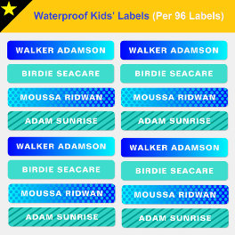Modern Blue and Turquoise Waterproof Name Kids' Labels