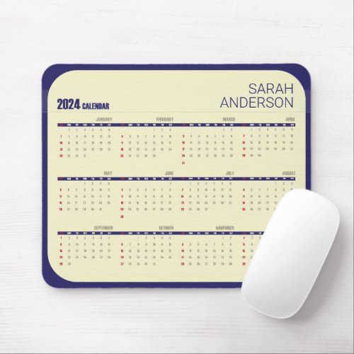 Modern Blue and White 2024 Calendar Name Mousepad