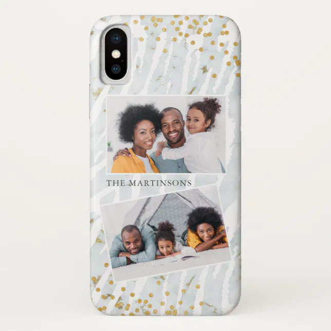 Modern Blue and White Animal Print on Marble Photo Case-Mate iPhone Case (Back)