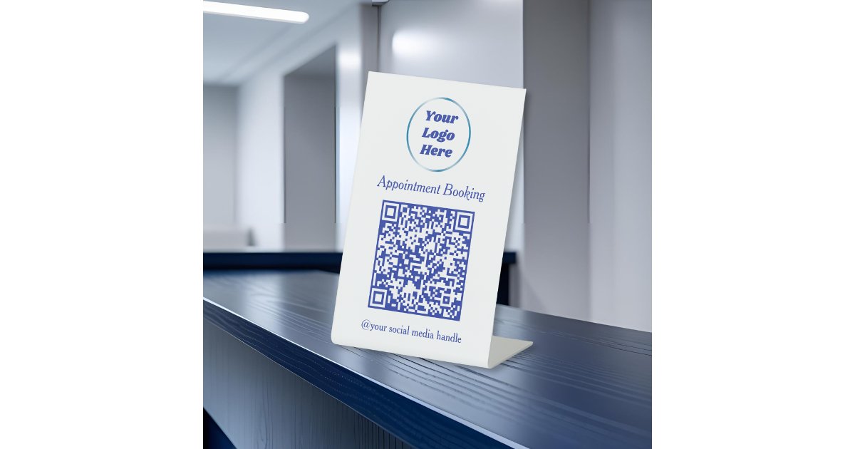 Modern blue and White Appointment Booking QR Code Pedestal Sign | Zazzle