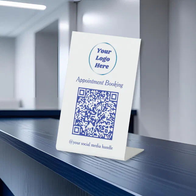 Modern blue and White Appointment Booking QR Code Pedestal Sign | Zazzle