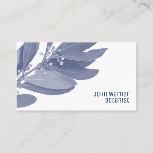 Modern Blue and White Botanical Leaves Botanist Business Card