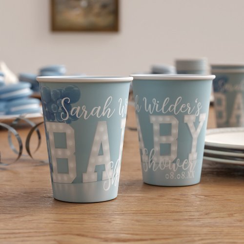 Modern Blue and White Boy Baby Shower Paper Cups