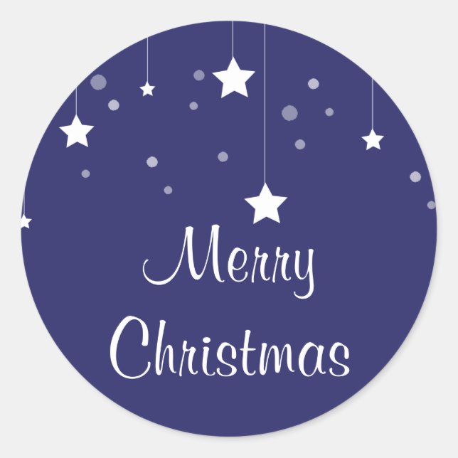 Modern Blue and White Christmas Classic Round Sticker (Front)