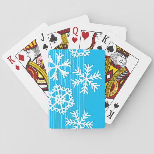 Modern blue and white Christmas white snowflakes Poker Cards