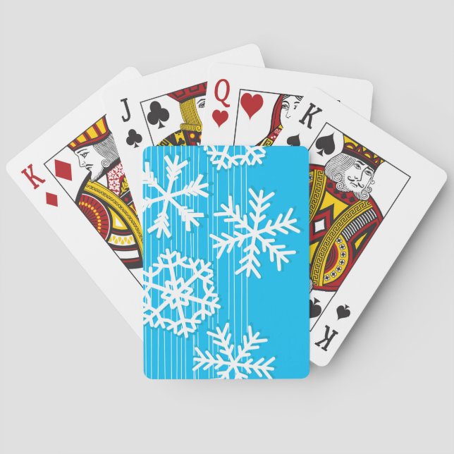 Modern blue and white Christmas white snowflakes Poker Cards (Back)