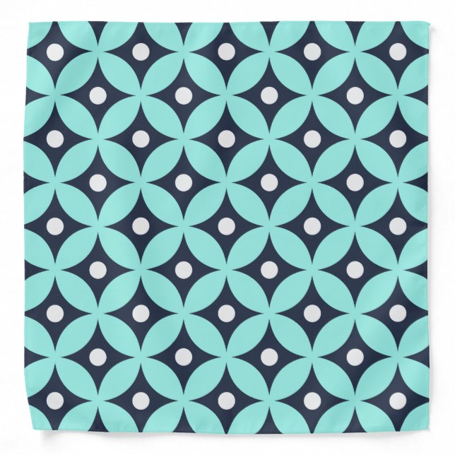 Modern Blue and White Circle Polka Dots Pattern Bandana (Front)