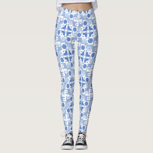 Modern Blue and White Circuitry Leggings