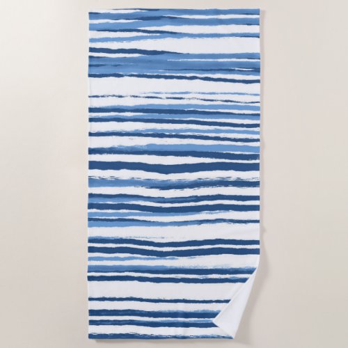 Modern Blue and white coastal beach stripes Beach Towel