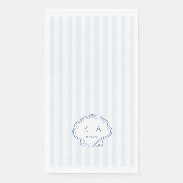 Modern Blue And White Coastal Monogram Wedding Paper Guest Towels (Front)