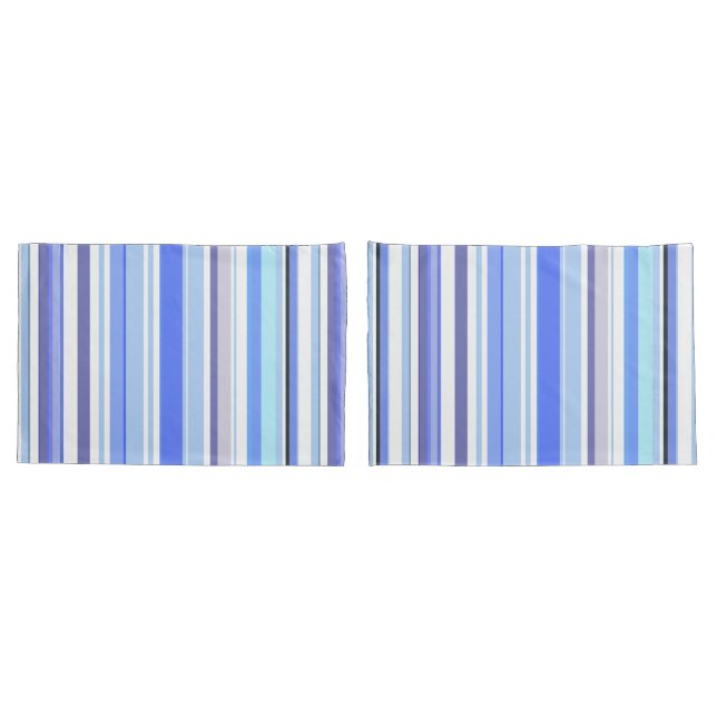 Modern Blue and White Coastal Stripes Pillow Case (Back-Set)