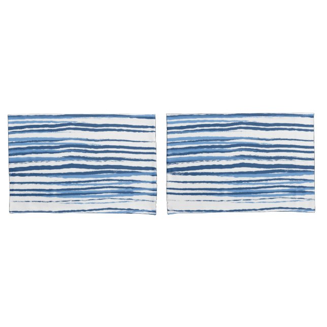 Modern Blue and White Coastal Stripes Pillow Case (Front-Set)