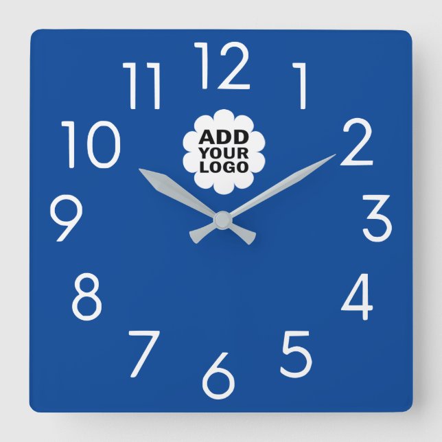 Modern Blue And White Company Logo Promotional  Square Wall Clock (Front)