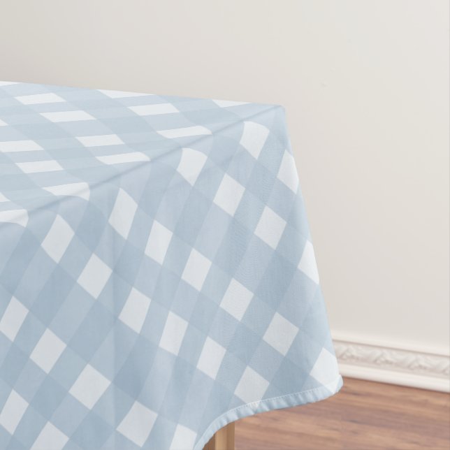 Modern Blue and White Diagonal Checkered Pattern Tablecloth (In Situ)