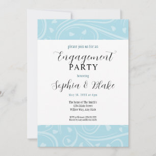 Modern Blue and White Floral Engagement Party Invitation