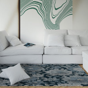 Modern Blue and White Floral Pattern Rug