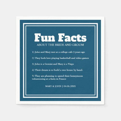 Modern Blue and White Fun Facts Wedding Napkins