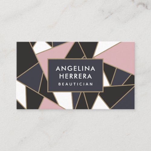 Modern blue and white geometric color block mosaic business card