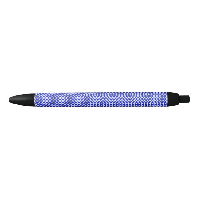 Modern Blue and White Geometric Diamond Pattern Pen (Front)