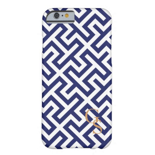 Modern blue and white geometric patterns monogram barely there iPhone 6 case