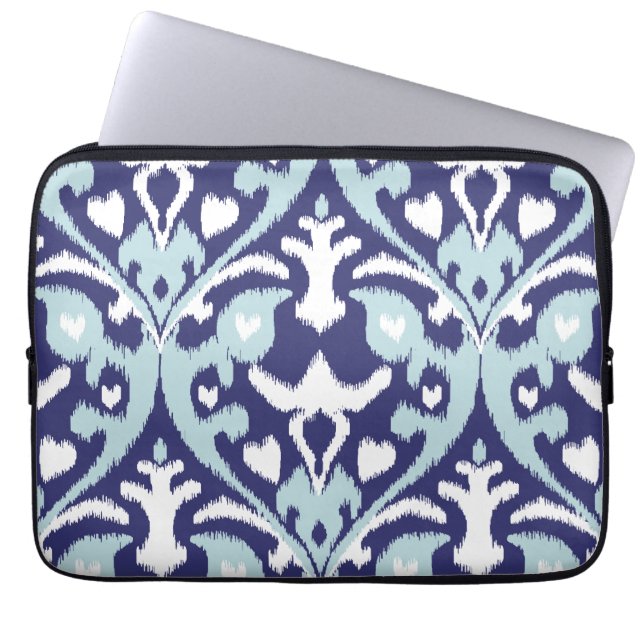Modern blue and white girly ikat tribal pattern laptop sleeve (Front)
