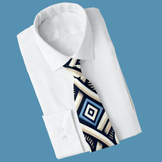 Modern Blue and white Greek Meander pattern Neck Tie