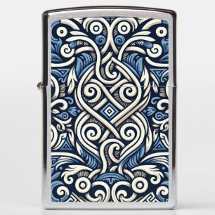 Modern Blue and white Greek Meander pattern Zippo Lighter