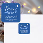 Modern Blue and White Hanukkah Return Address Square Sticker<br><div class="desc">Discover striking blue and white "Peace" Hanukkah Script Return Address Stickers,  available in 1.5-inch squares with 20 per sheet,  or in a larger 3-inch square or circle format.</div>